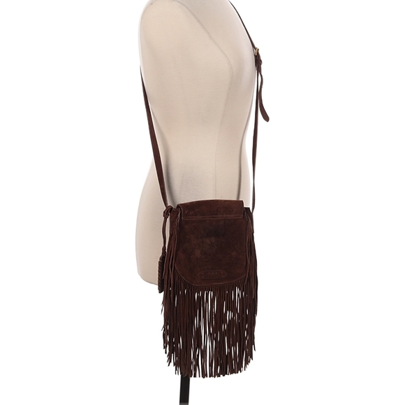 Polo Ralph Lauren Brown Suede Crossbody Bag with Fringe and Whipstitch Trim - Picture 2 of 12